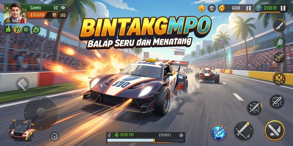 Tampilan gameplay BINTANGMPO yang mendebarkan saat balapan.