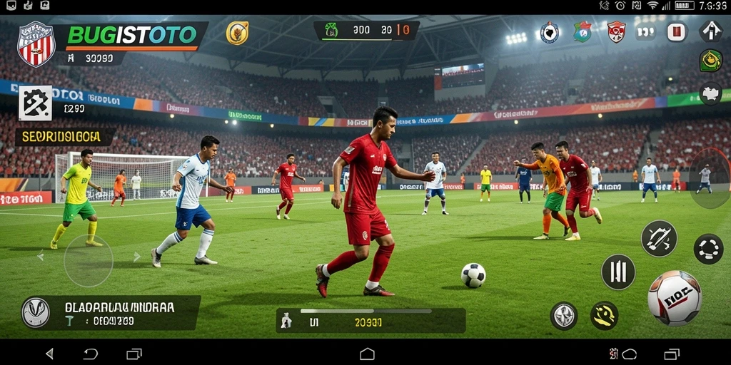Tangkapan layar gameplay BUGISTOTO yang menunjukkan aksi seru dalam pertandingan sepak bola.