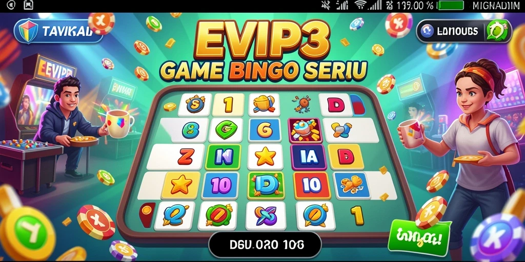 Screenshot EVIP3 menampilkan gameplay Bingo yang seru dan kompetitif.