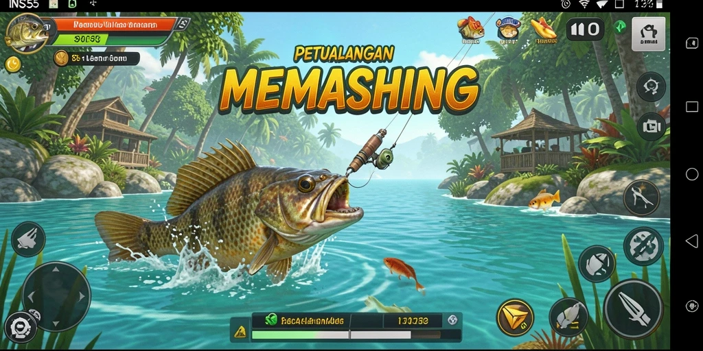 Screenshot utama dari gameplay <strong>INS55</strong> yang menampilkan aksi memancing yang mendebarkan.