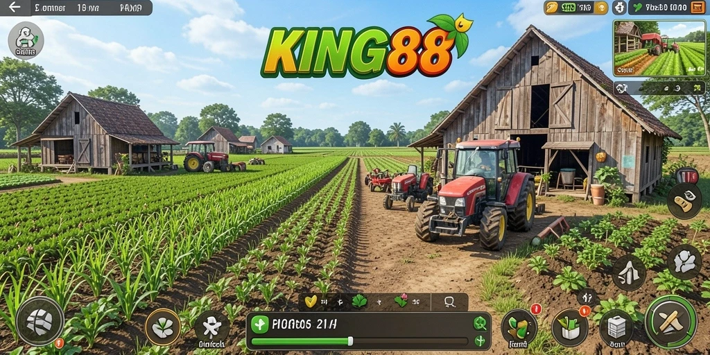 Tampilan gameplay KING88 yang memukau dengan aktivitas pertanian yang seru.