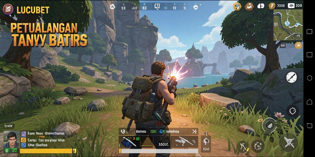 Tangkapan layar gameplay LUCUBET yang menampilkan petualangan di dunia terbuka.
