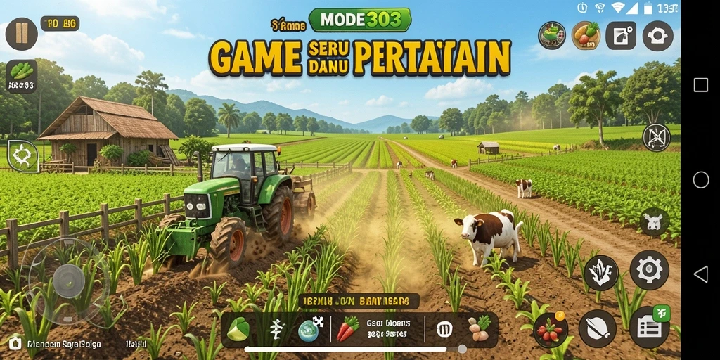Tampilan gameplay seru dengan kebun yang indah dan tanaman beragam.