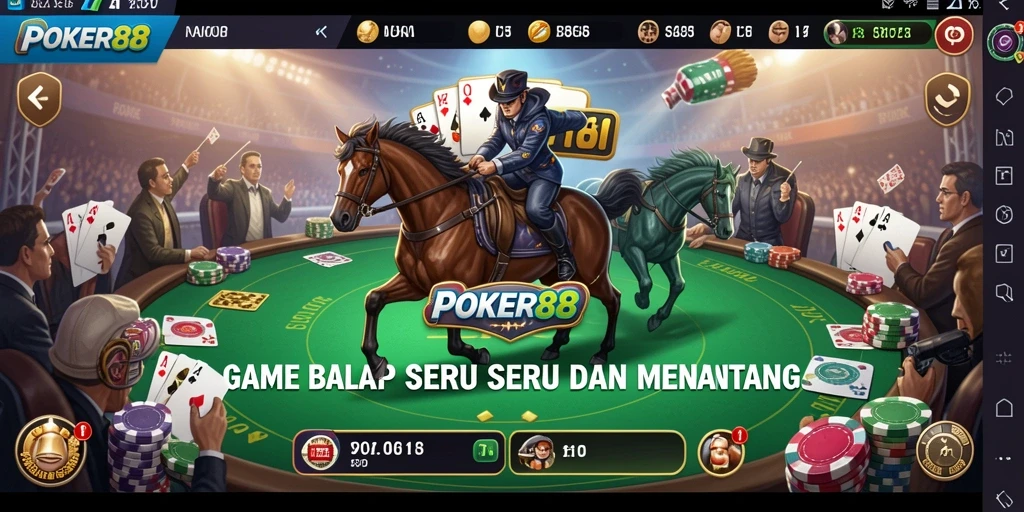 Screenshot tampilan gameplay POKER88 saat balapan di lintasan menantang.