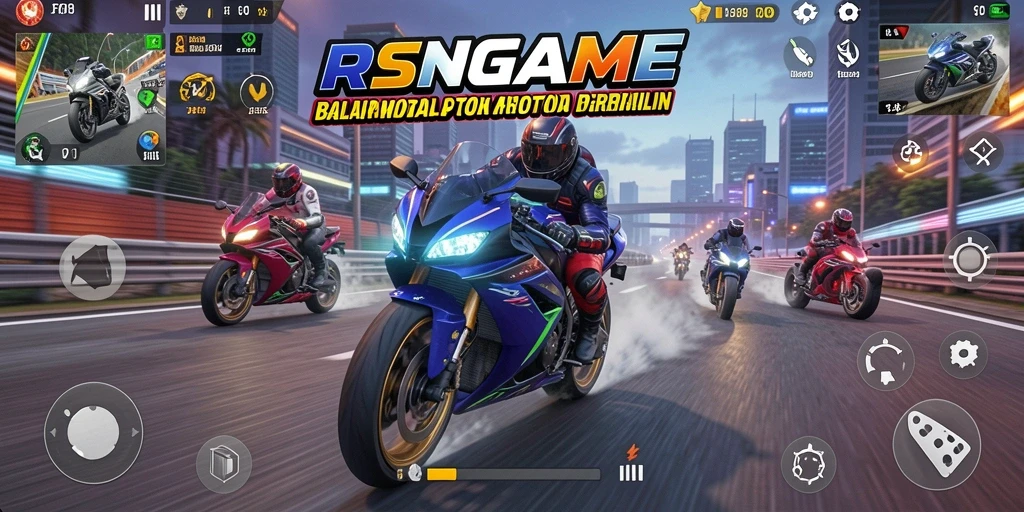 Screenshot gameplay RSNGAME menunjukkan aksi balap yang seru dan memukau.