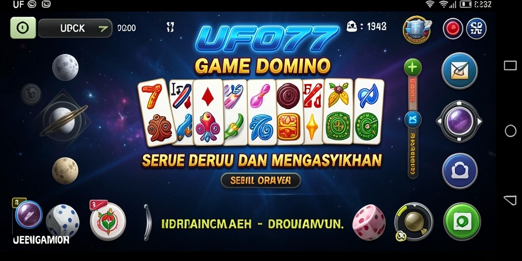 Tampilan gameplay seru Domino di UFO77 dengan berbagai fitur sosial.