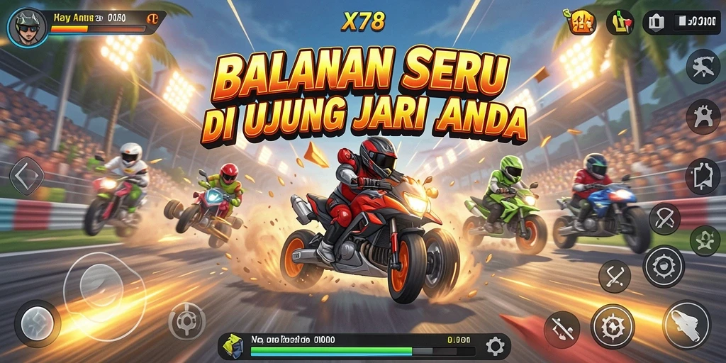Tampilan aksi balapan mendebarkan X78 dengan berbagai kendaraan.